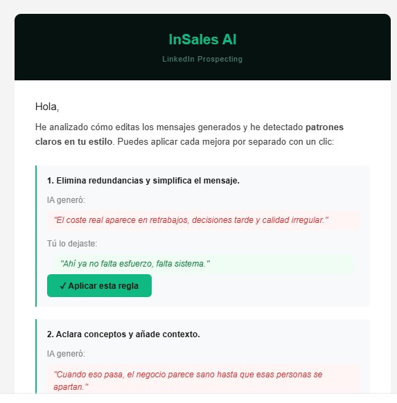 Email de InSales AI con mejoras detectadas en el estilo del usuario